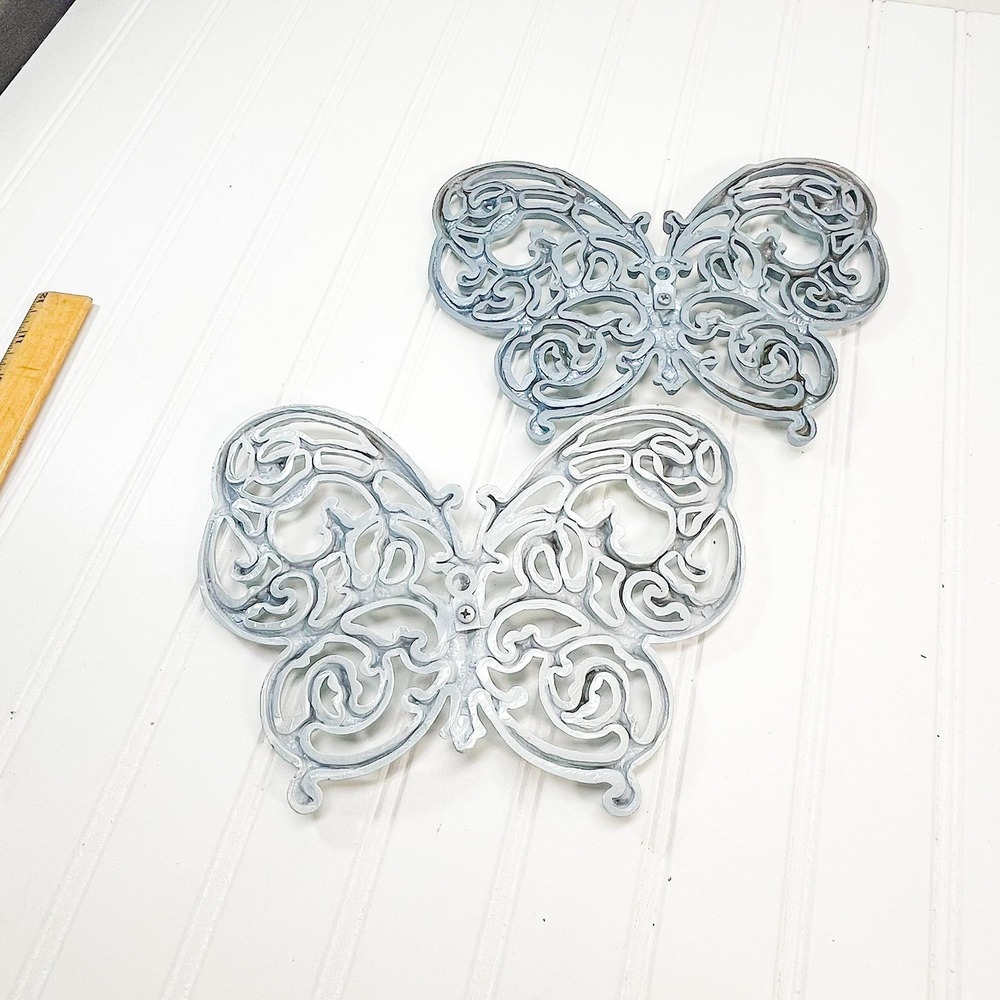 Vintage Burwood Butterfly Decor - White & Silver Butterflies Wall Hanging - Picture 5 of 6